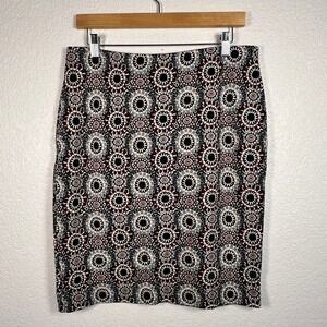 Ann Taylor Geometric Print‎ Pencil Skirt Burgundy Black Gray Size 10